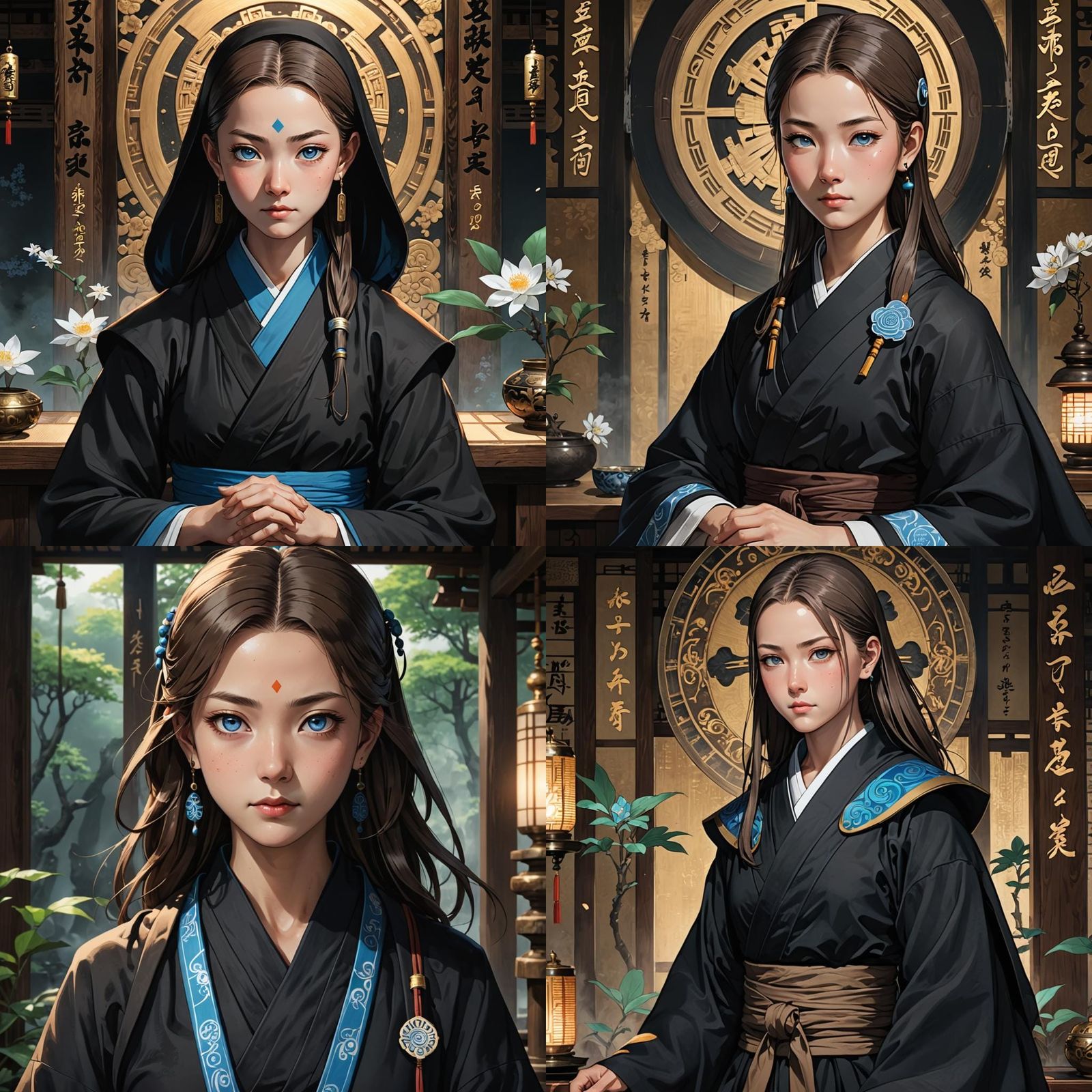 Zen Buddhist Nun in Black Robes, Digital Art