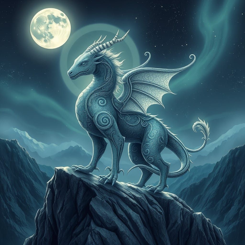 Mystical Lunar Dragon in Dreamlike Cyberpunk Style