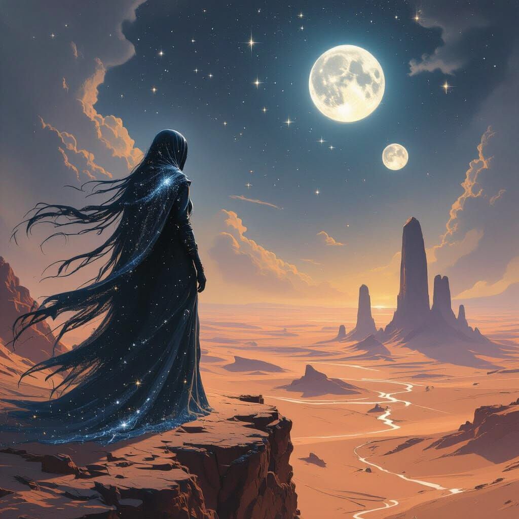 Spectral Starlight Woman in Alien Desert