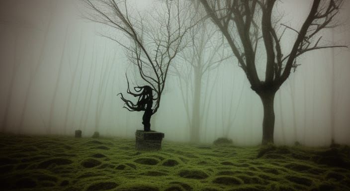 Eerie Spooky Landscape in Tim Burton Style