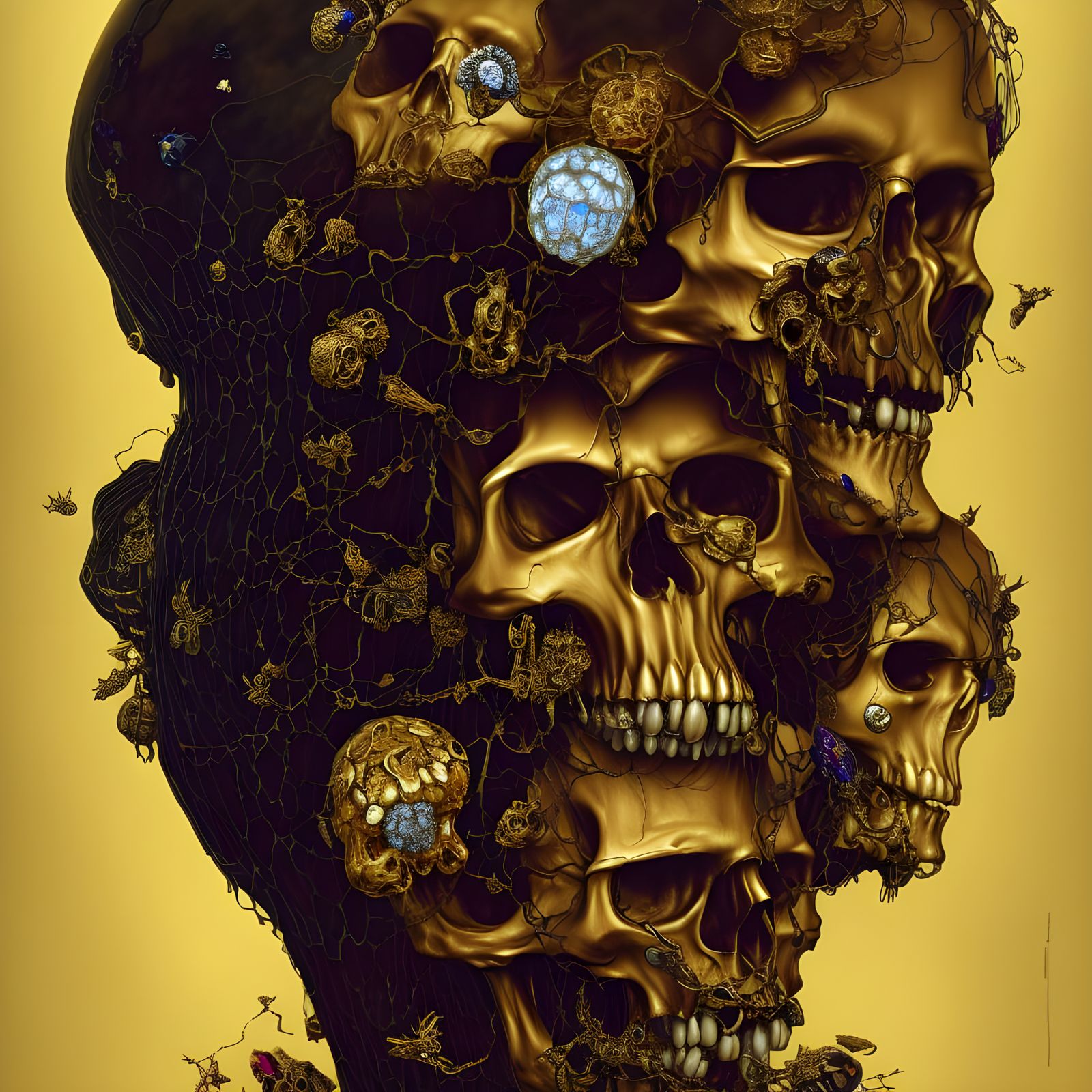 Golden Skull Portal with Diamond Jewelry and Butterflies