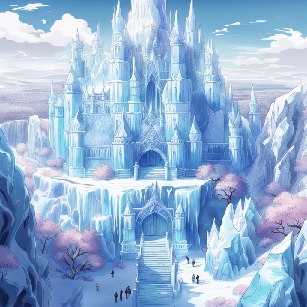Detailed Anime Ice Castle in Beautiful Landscape