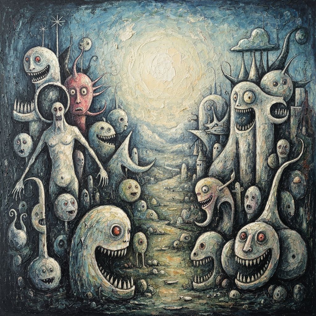 Nightmarish Landscape Masterpiece in Impasto Gouache and Wat...