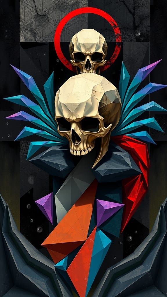 Cubist Angel of Death with Geometric Wings