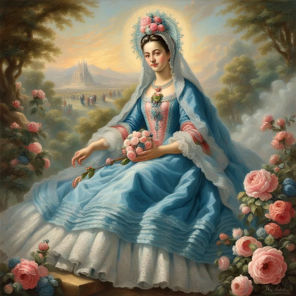 Virgin of Guadalupe as Madame de Pompadour in Rococo Style