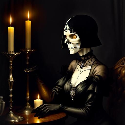 Skeleton Woman in Art Nouveau Flapper Attire