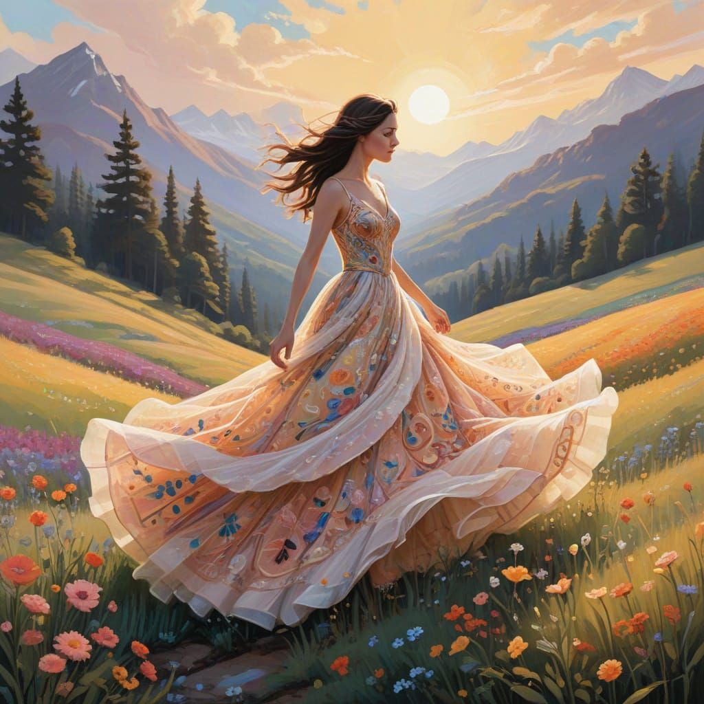 Dreamlike Lady Emerges from Whimsical Wonderland