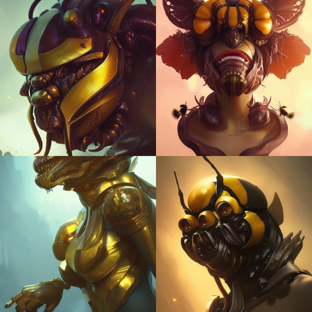 Bust Portrait of Humanoid Bumblebee Monster
