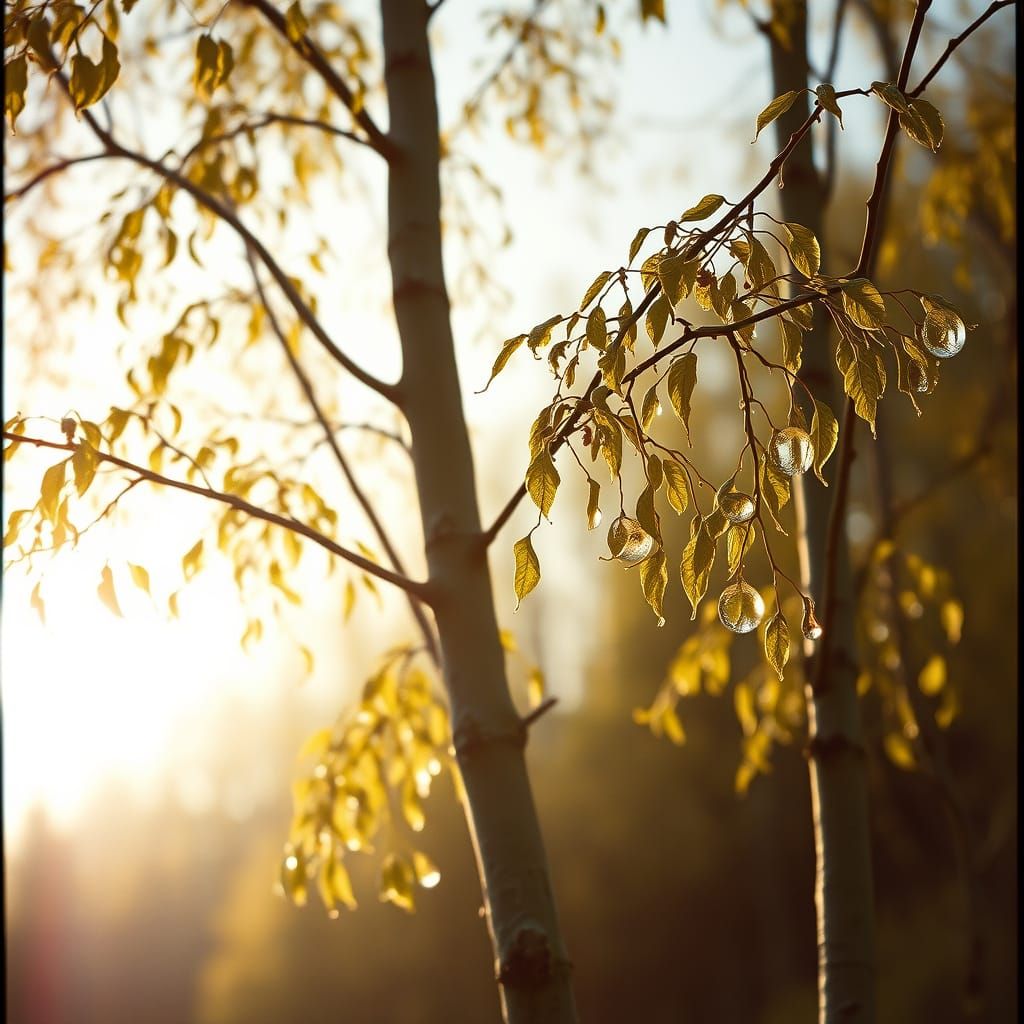 Ethereal Aspen Tree in Morning Dew