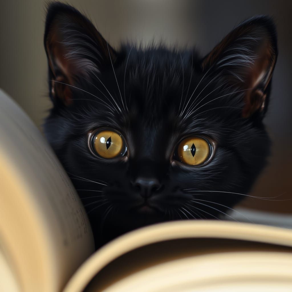 Whiskered Reader in a Warm Glow
