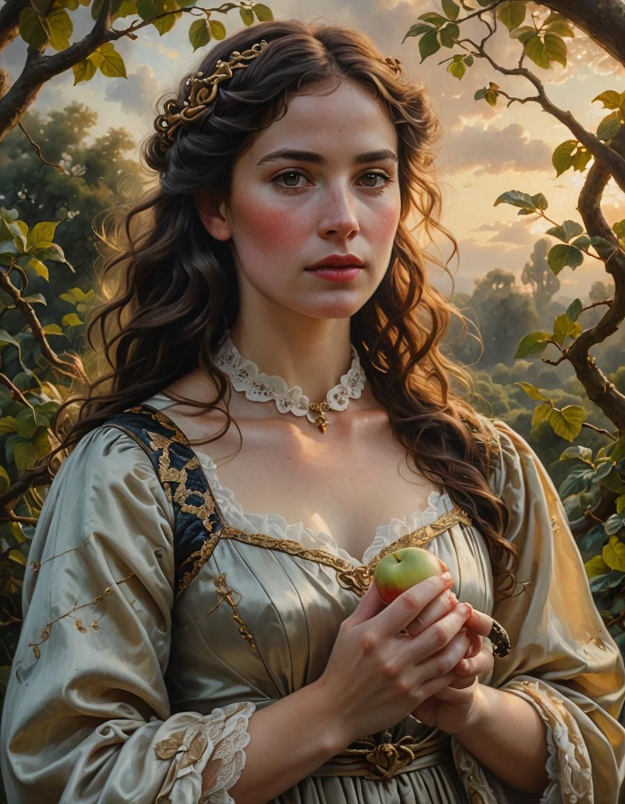 French Woman with Snake in Renaissance Oil Painting