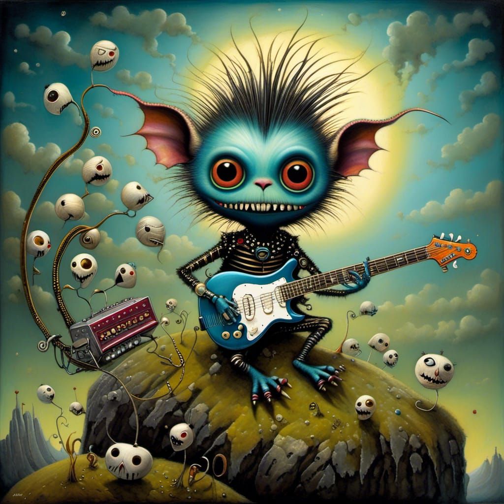Punk Rock Monster Guitar Solo, Quirky Art Style