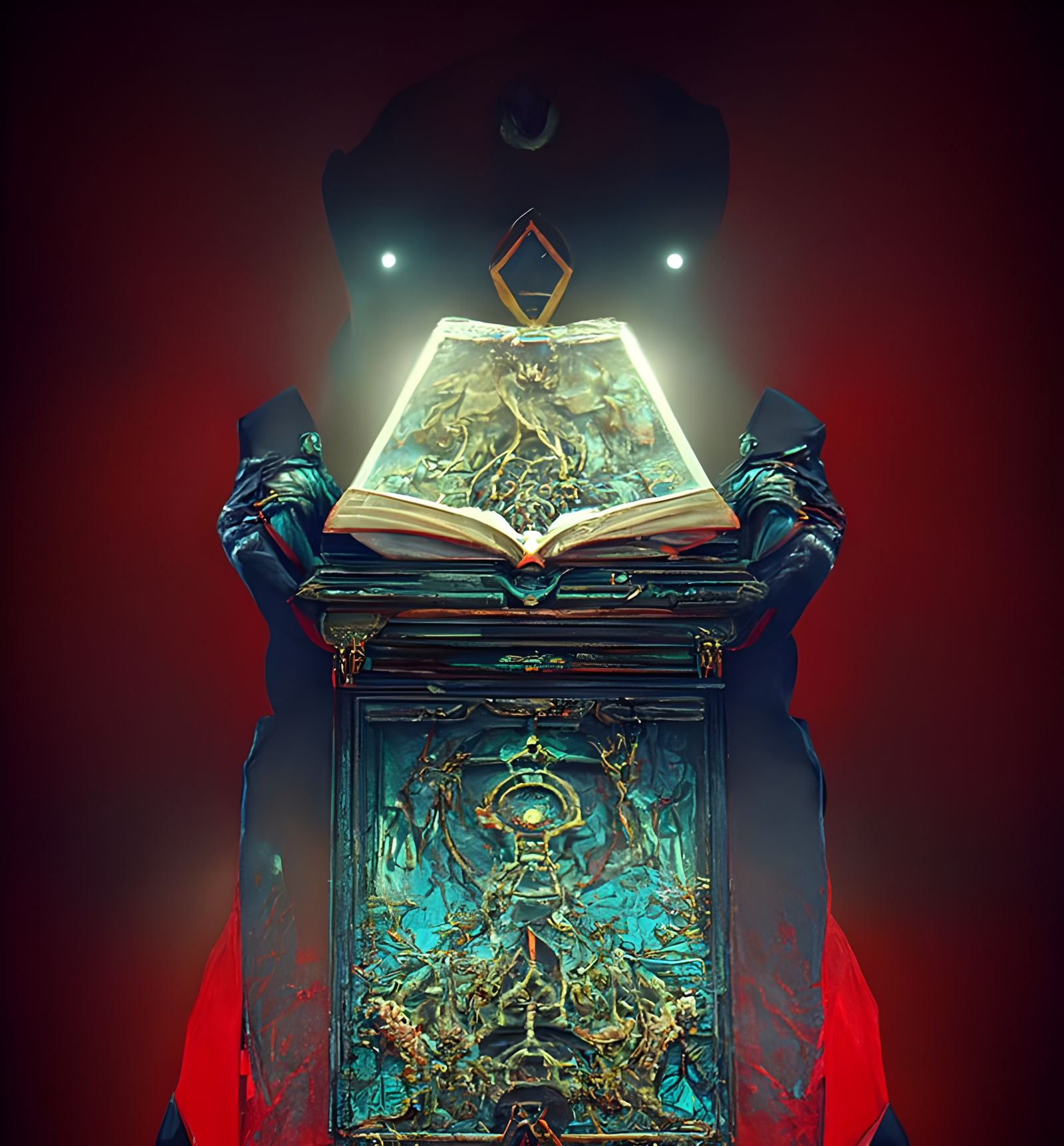 Esoteric Grimoire on Crumbling Altar: Photorealistic 8K