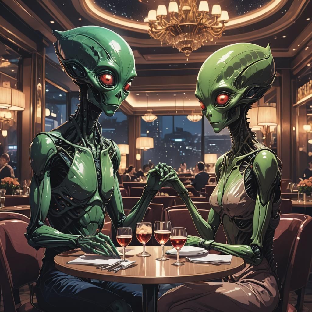 Aliens on a Date: Anime Cel-Shaded Art