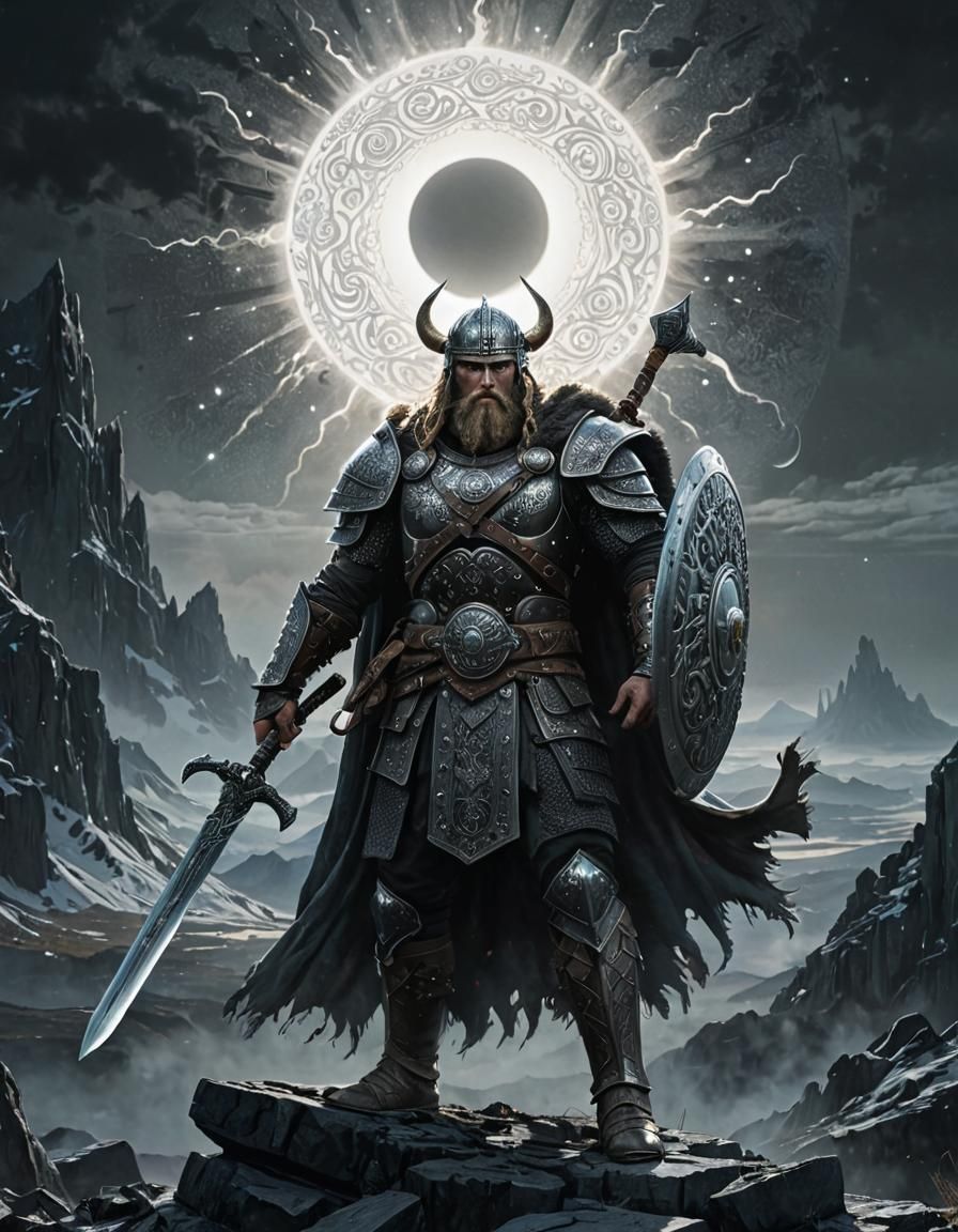 Viking Warrior in Ethereal Glow, Digital Art