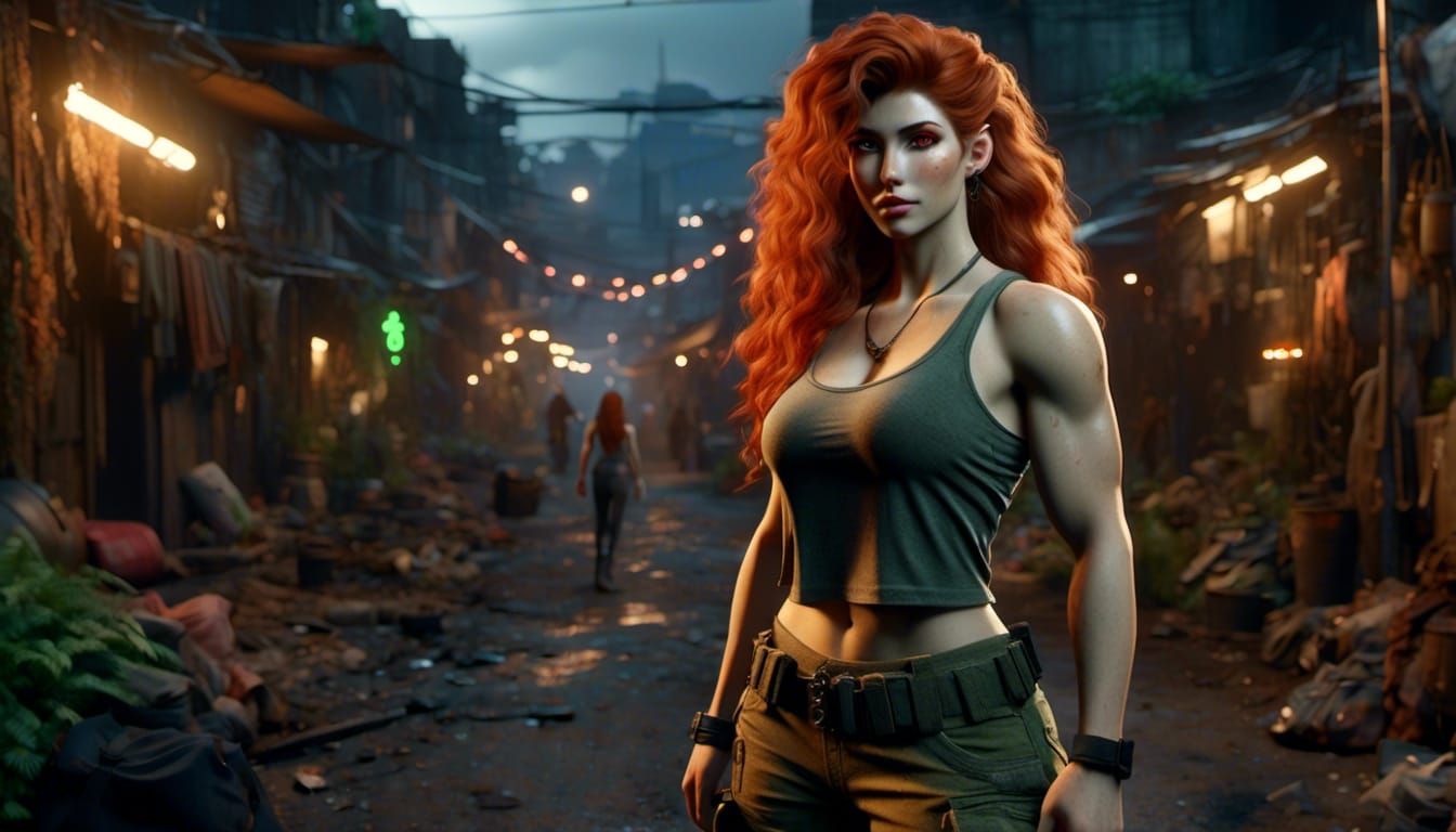 Woman in Neon-Lit Slums