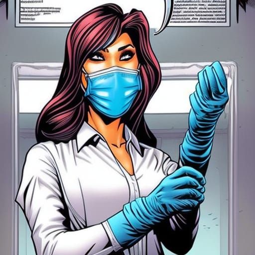 Female Dentist in Office in Comic Book Style
