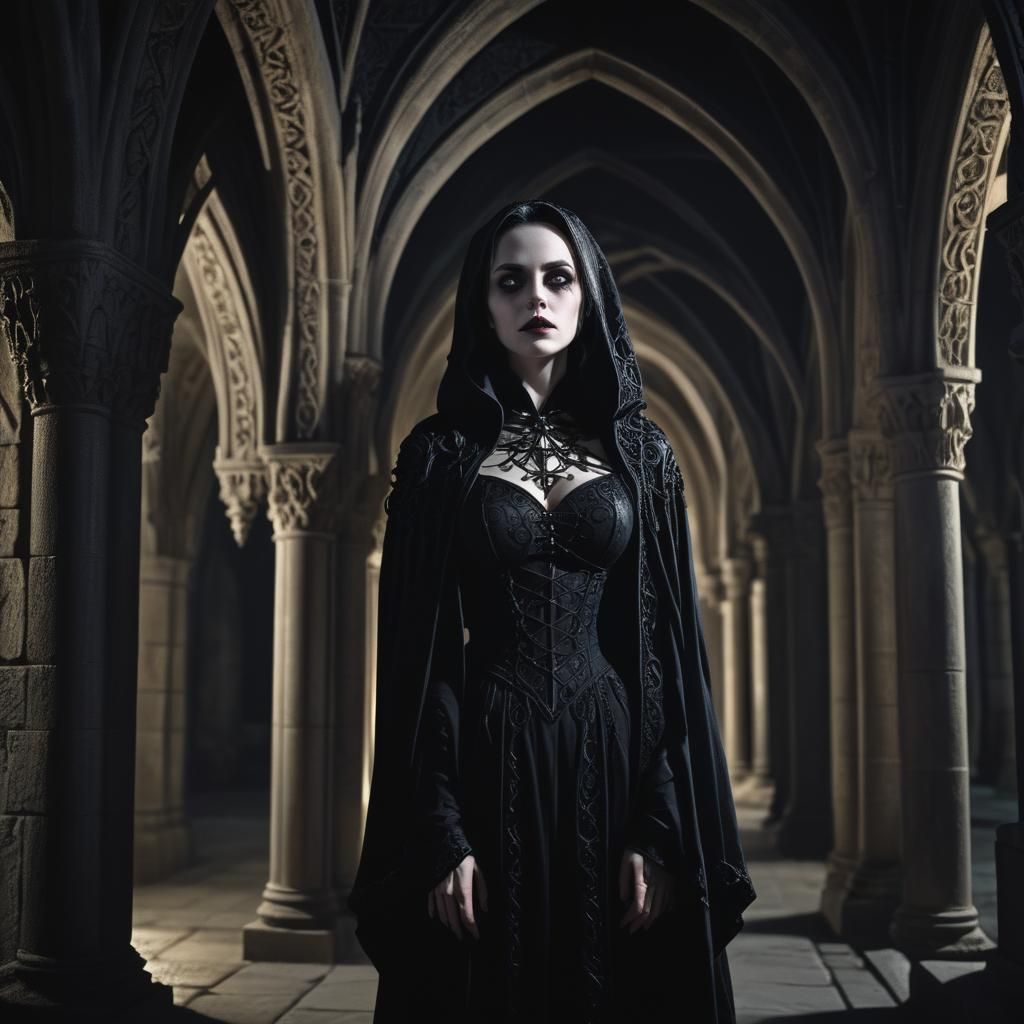 Gothic Woman in Dark Academia Style