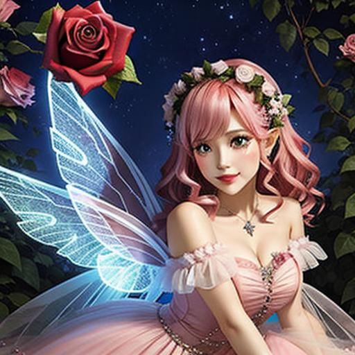 Enchanting Rose Fairy with Delicate Wings