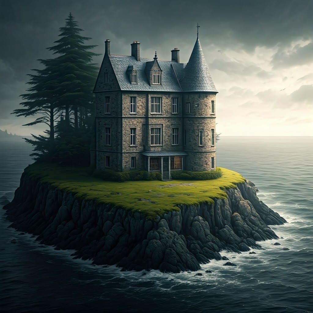 Isolated Stone House on a Remote Island in a Fantastical Lan...