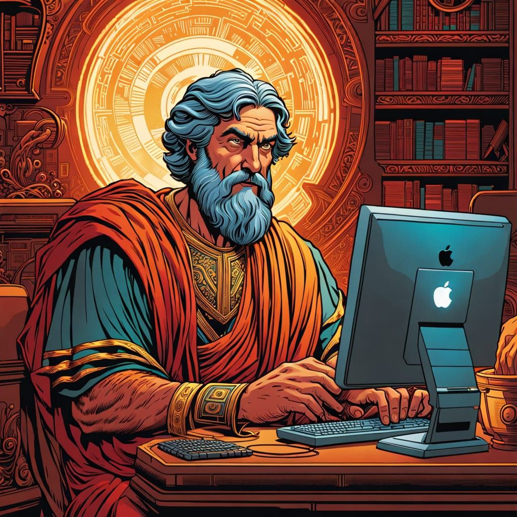 Plato at Computer, Comic Book Art Style