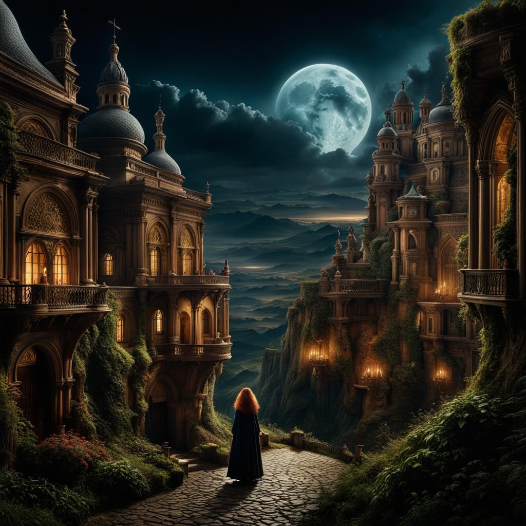 Robust Witch with Black Curly Hair in Digital Art