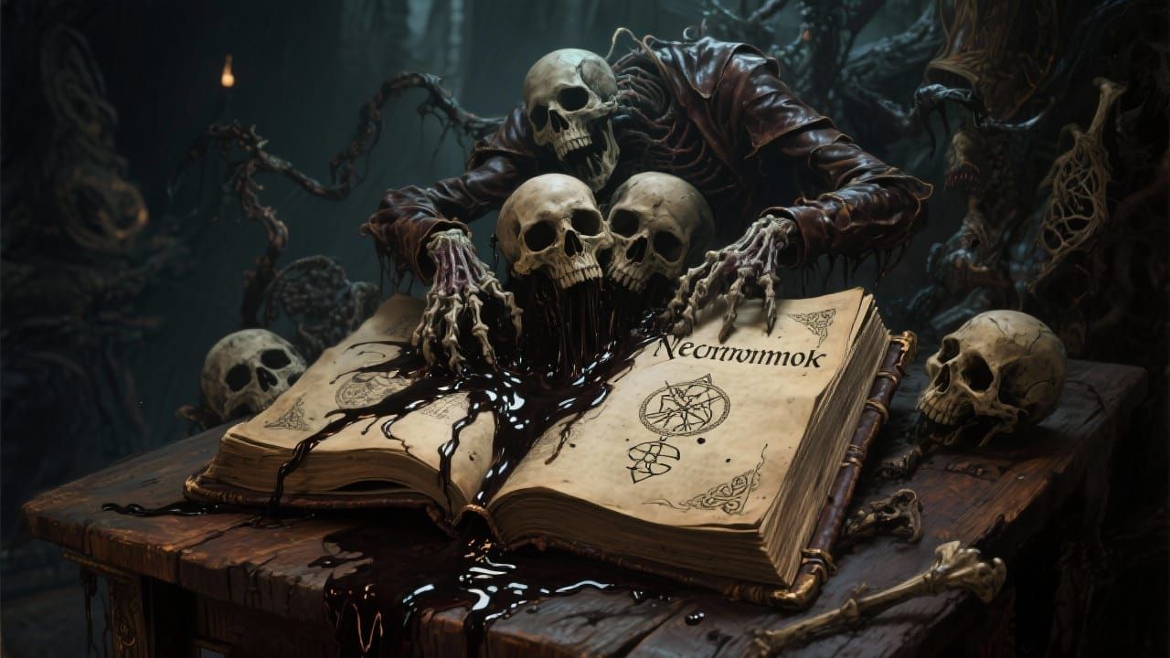 Ancient Necronomicon Unleashes Macabre Horrors in Gritty Dar...