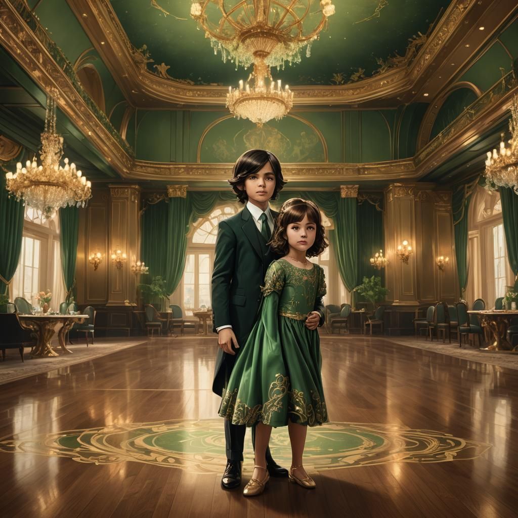 Art Nouveau Ballroom Portrait of Girl and Man