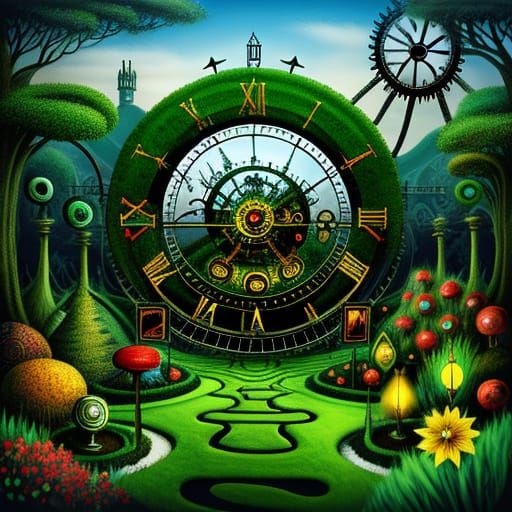 Duck in a Hat Adorns Whimsical Clockwork Garden