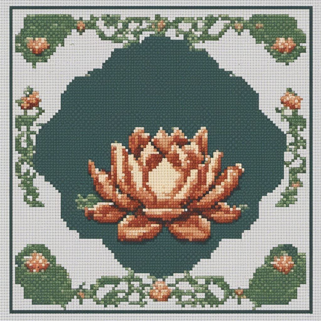 8-bit Pixel Art Cross-Stitch Lotus Border