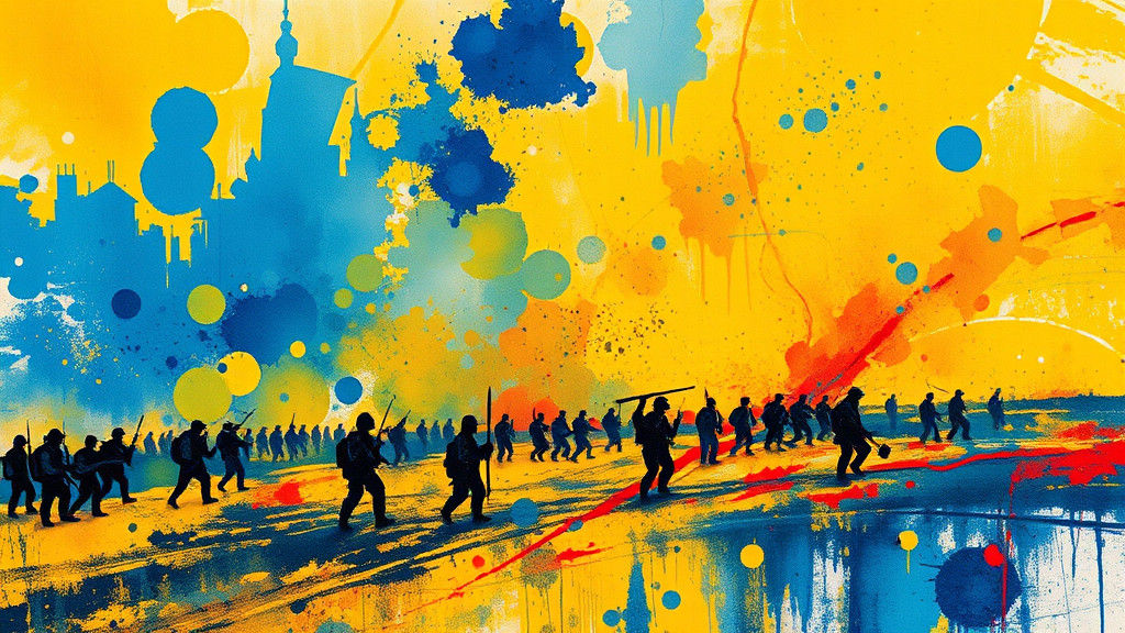 Abstract War Scene in Fluorescent Impasto Style