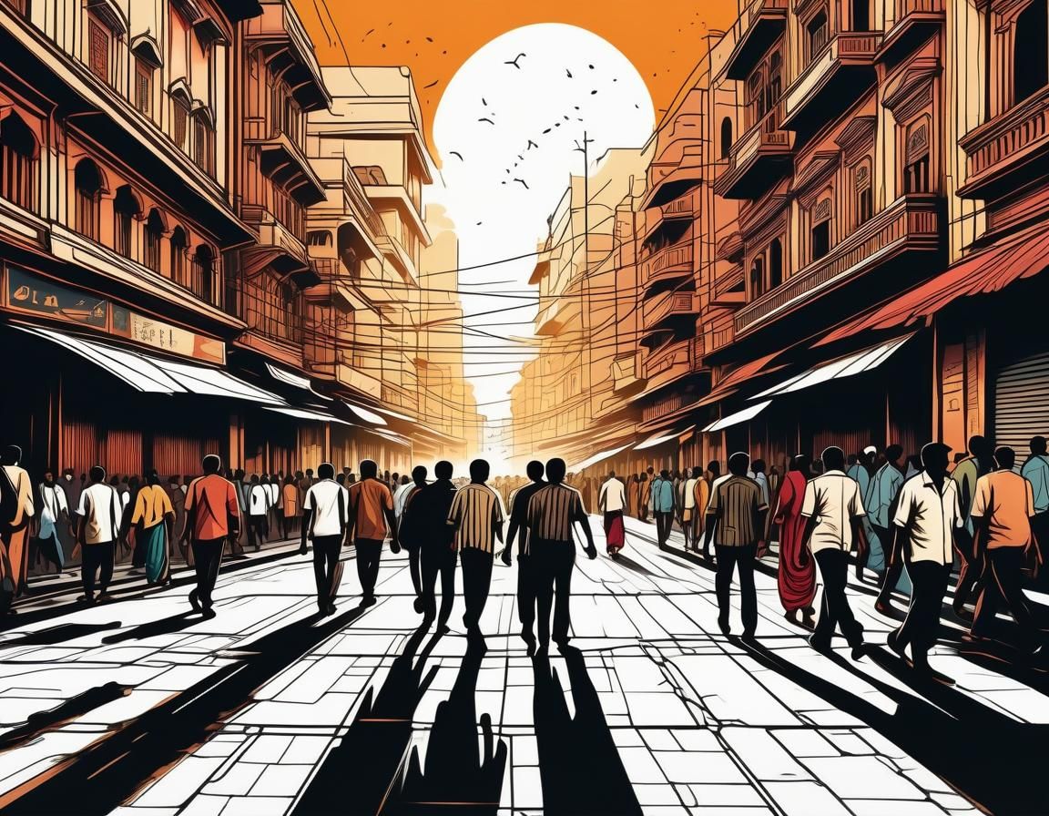 Street in Bombay at sunset