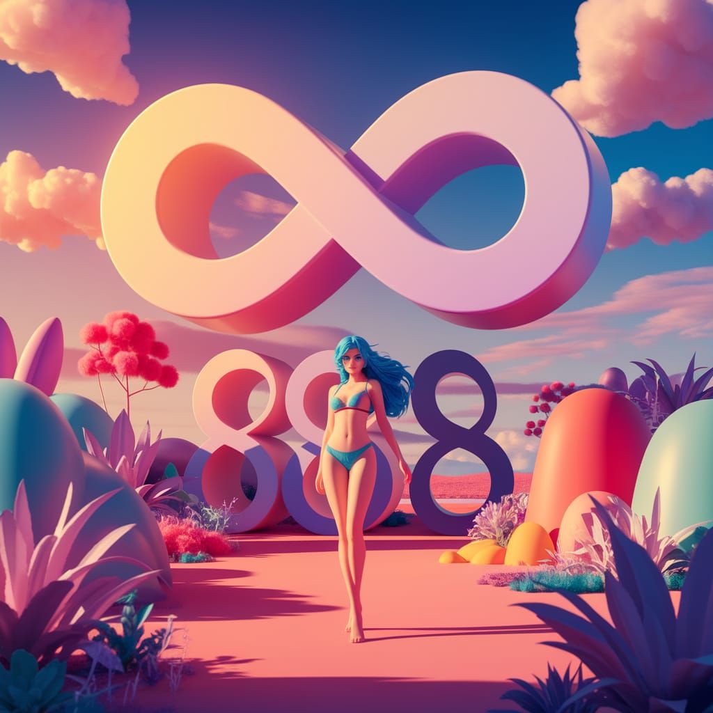Majestic Infinite Symbol soars in Whimsical 3D Landscape