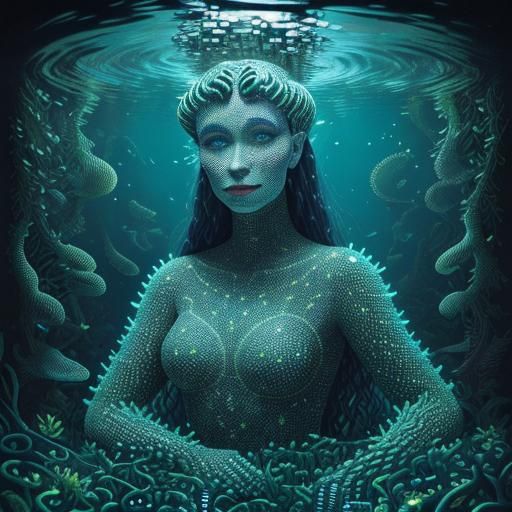 Bioluminescent Slug Portrait in Pointillism Style