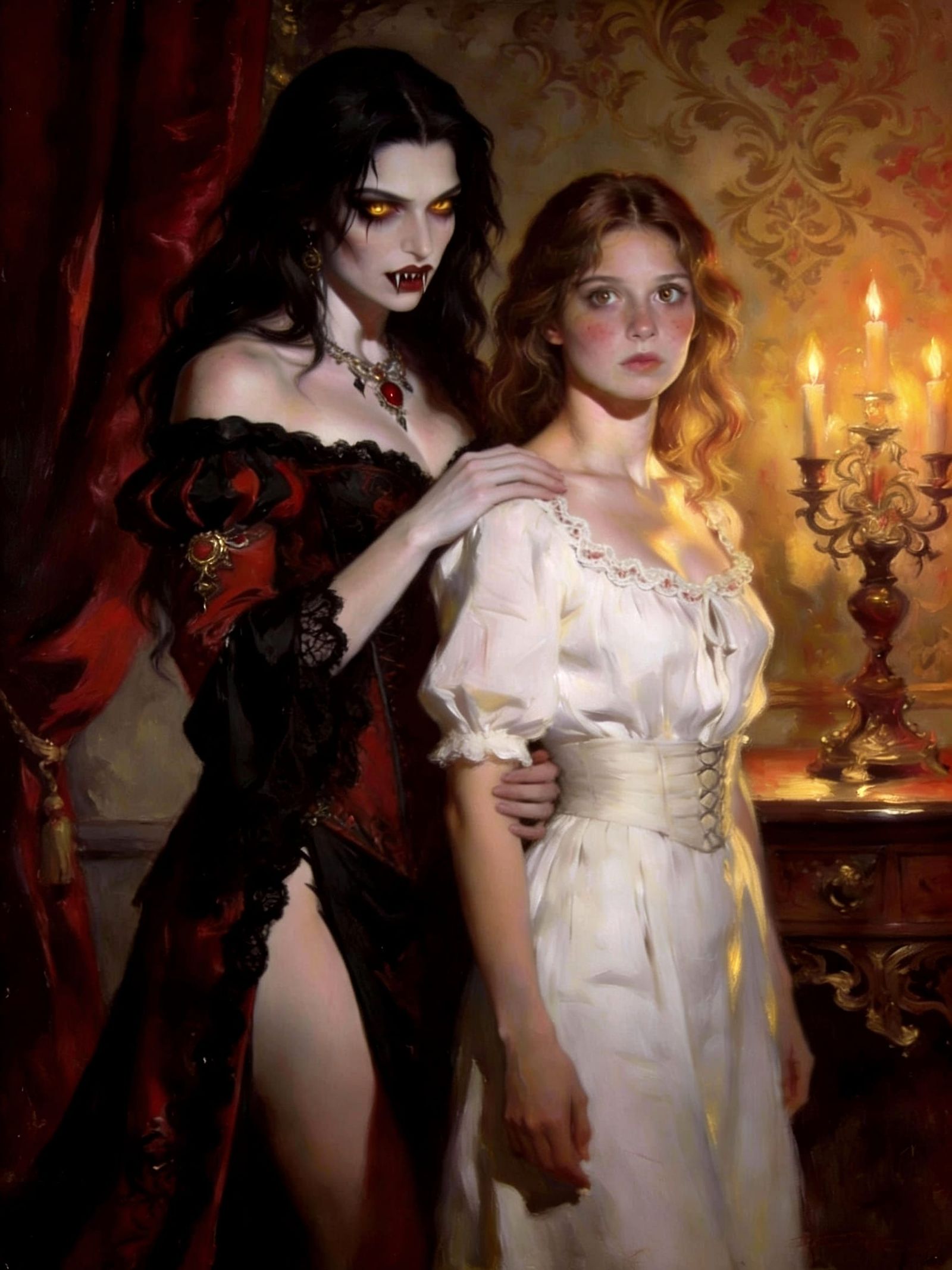 Gothic Vampire Seduction in Baroque Chamber