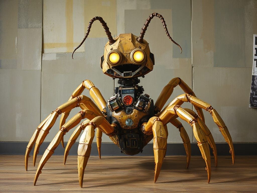 Ridiculous Junk Art Robot with Spindly Limbs