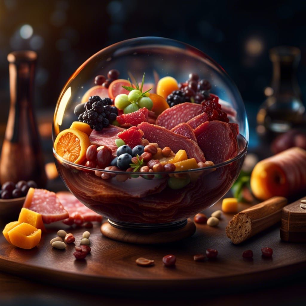Charcuterie Board in Glass Sphere: Photorealistic Art