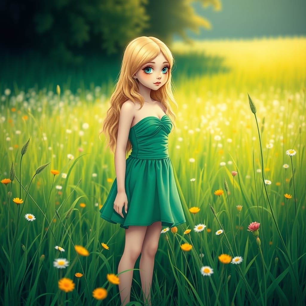 Girl in Green Dress, Manga Art Style