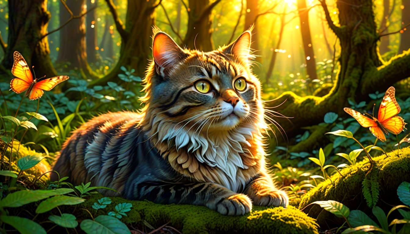 Whimsical Scene of a Cat and Fairy in a Hilarious Misadventu...