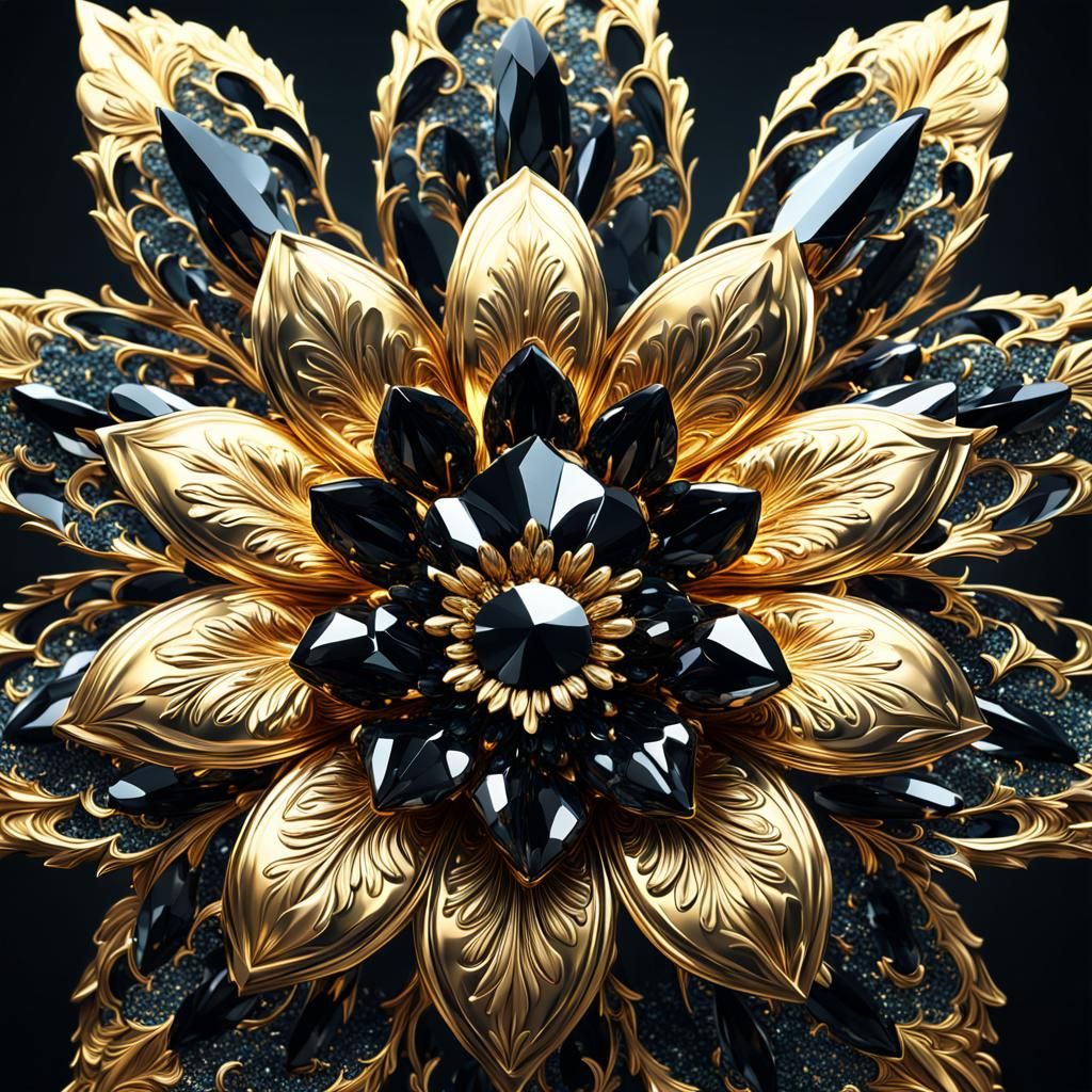Gold and Black Crystal Flower Digital Painting