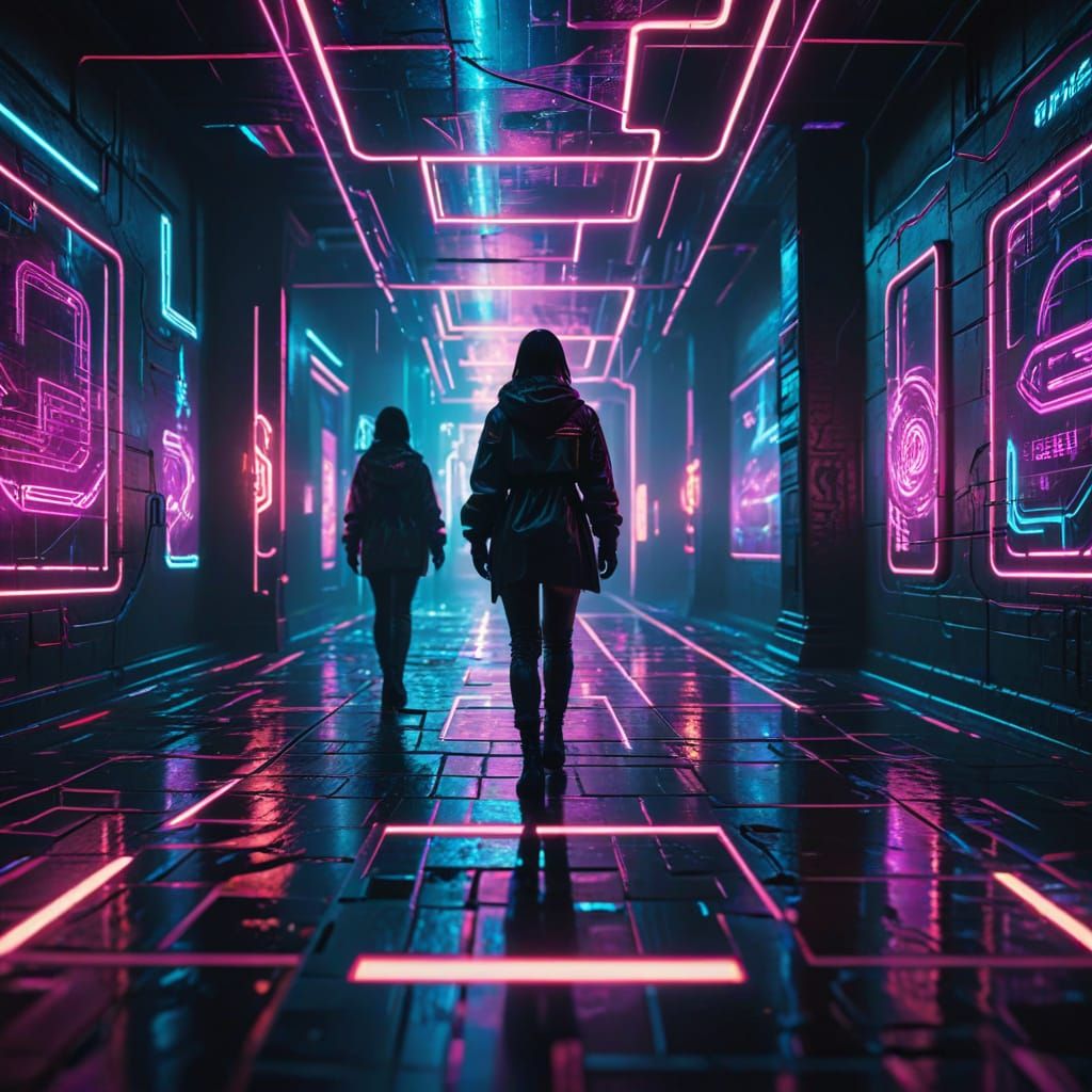 Neon Cyberpunk Augmented Reality Game in Synthwave Style