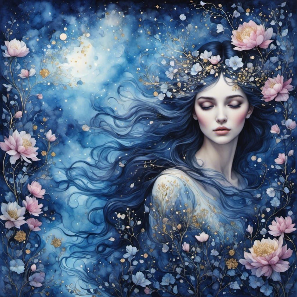 Bella Silhouette Against Night Sky, LoRA Style