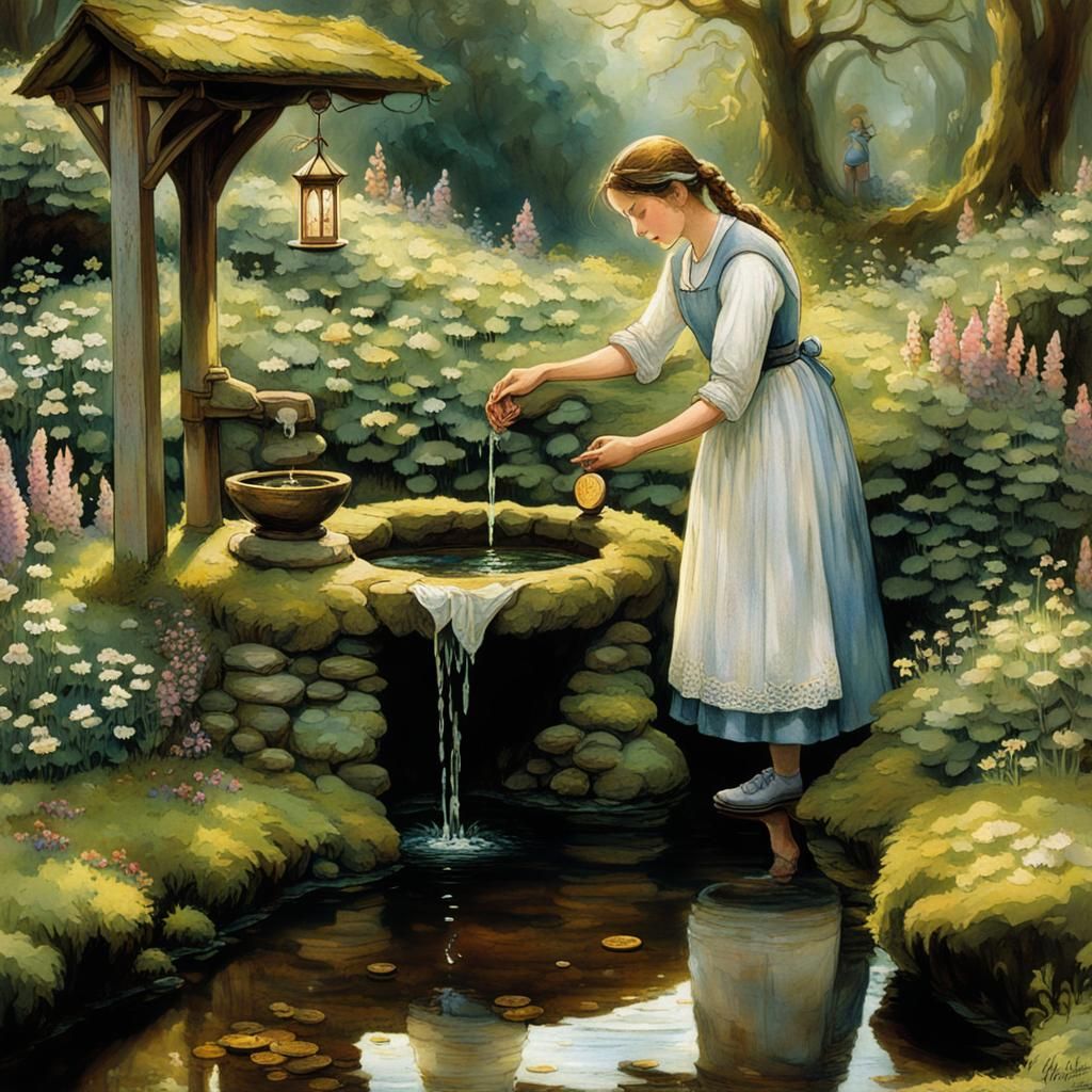 Wishing Well Scene Inspired by Classic Illustrators