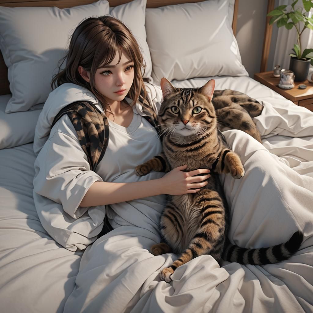 Tabby Cat Hypnotizes Owner: 3D Anime Art
