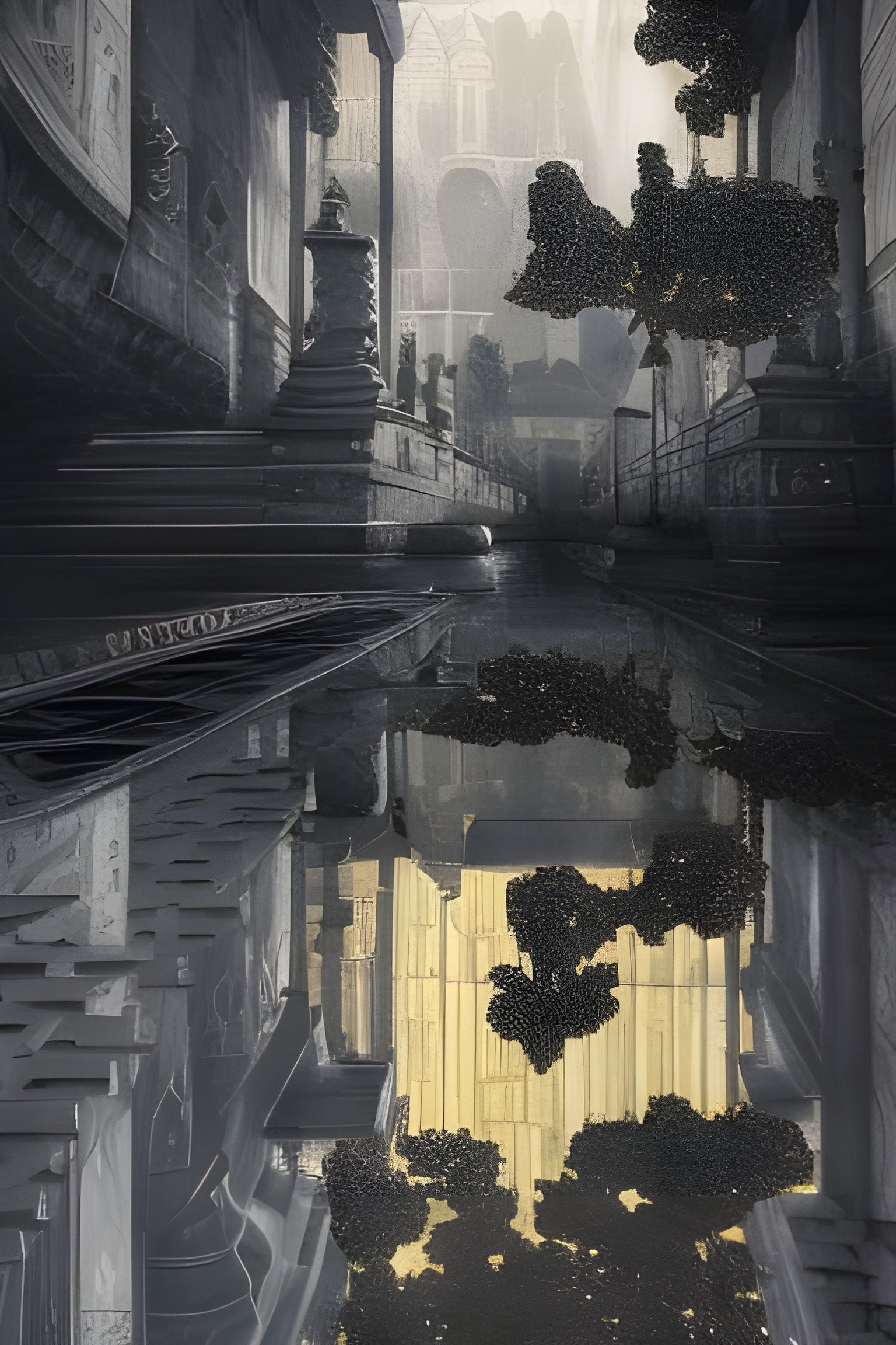 Ornate Gold City Reflective Digital Art