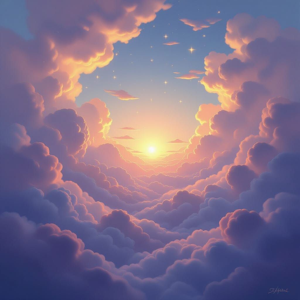 Surreal Dreamscape with Ethereal Clouds and Shimmering Light...