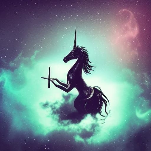 Enchanted Metalcore Unicorn in a Foggy Landscape