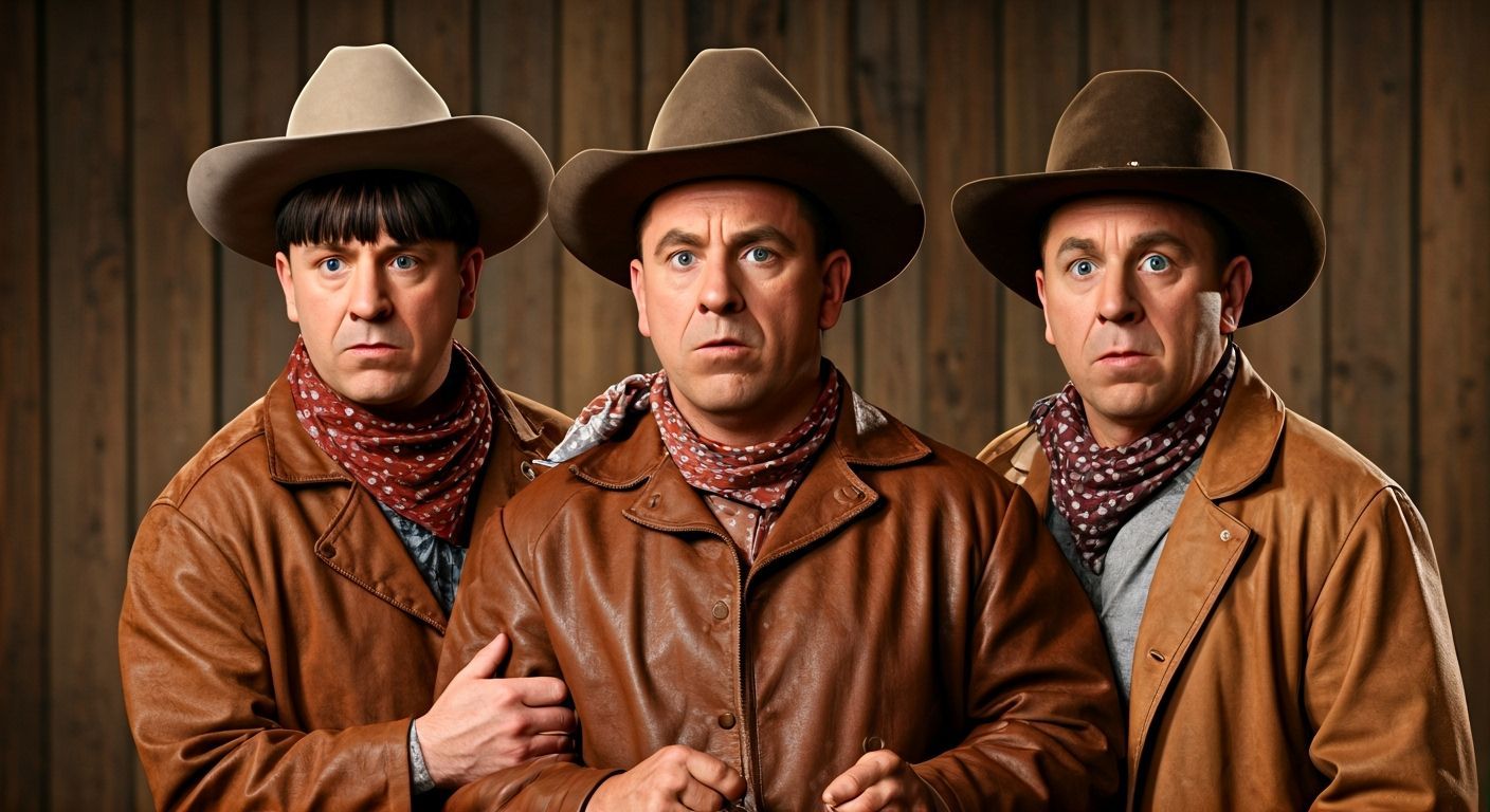 The 3 Stooges as Cowboys in Western Scene