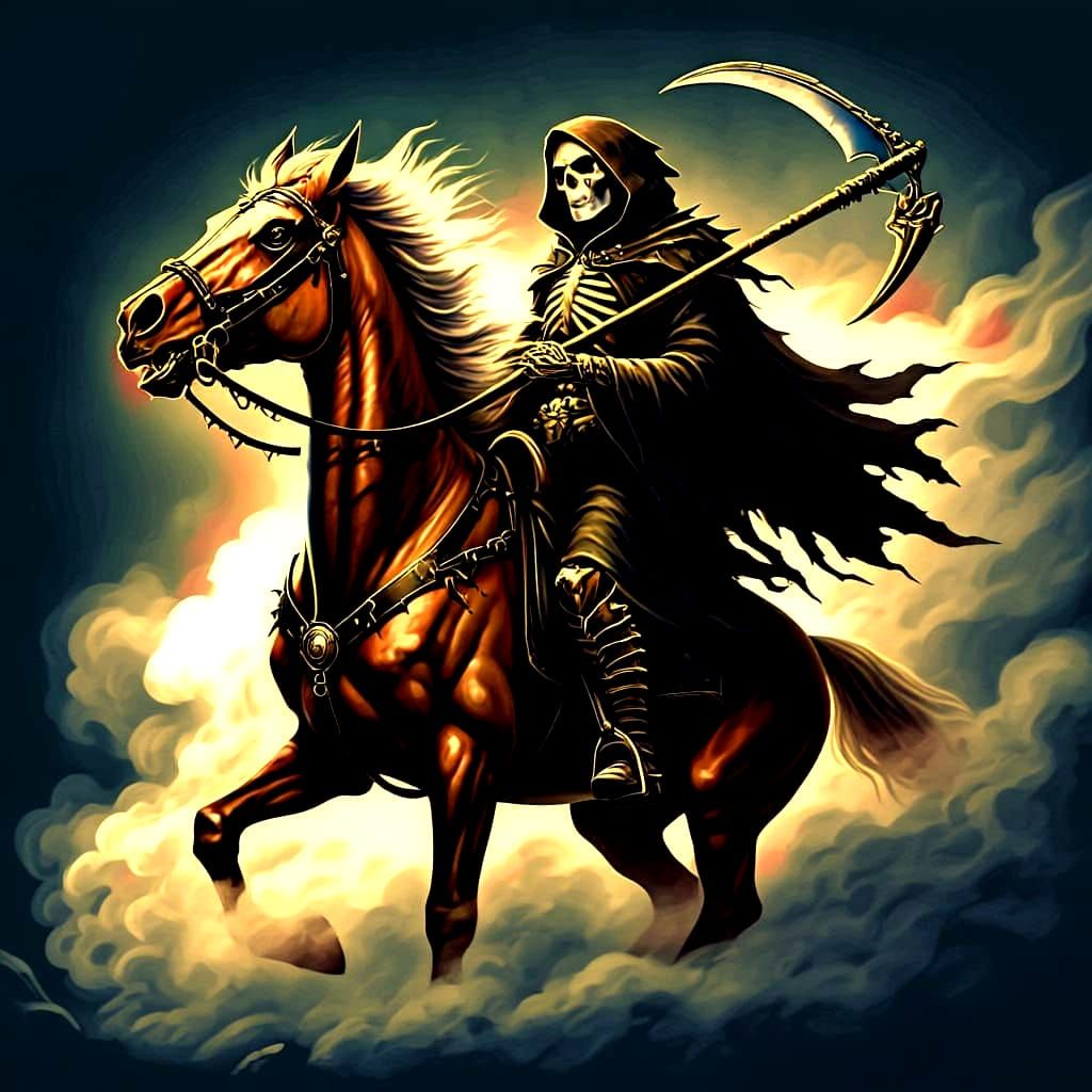 Grim Reaper Galloping in Hyperrealistic Fantasy Art