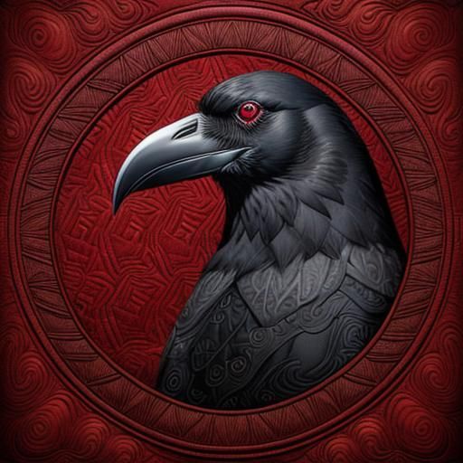 Raven Portrait in Quilted Norse Scene